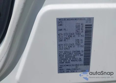 2014 Nissan Pathfinder Hybrid Platinum z USA, uszkodzony, nr VIN 5N1CR2MM1EC638030